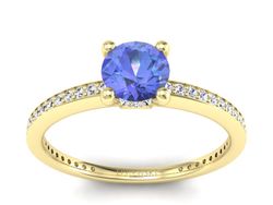 Pierścionek z tanzanitem i brylantami żółte złoto - P15263zt