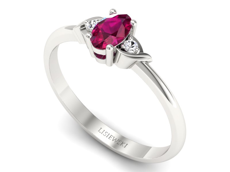 Pierścionek z rubinem i brylantami białe złoto - P15270br - 3