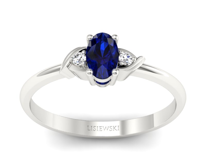 Pierścionek z szafirem i brylantami białe złoto - P15270bsz - 1
