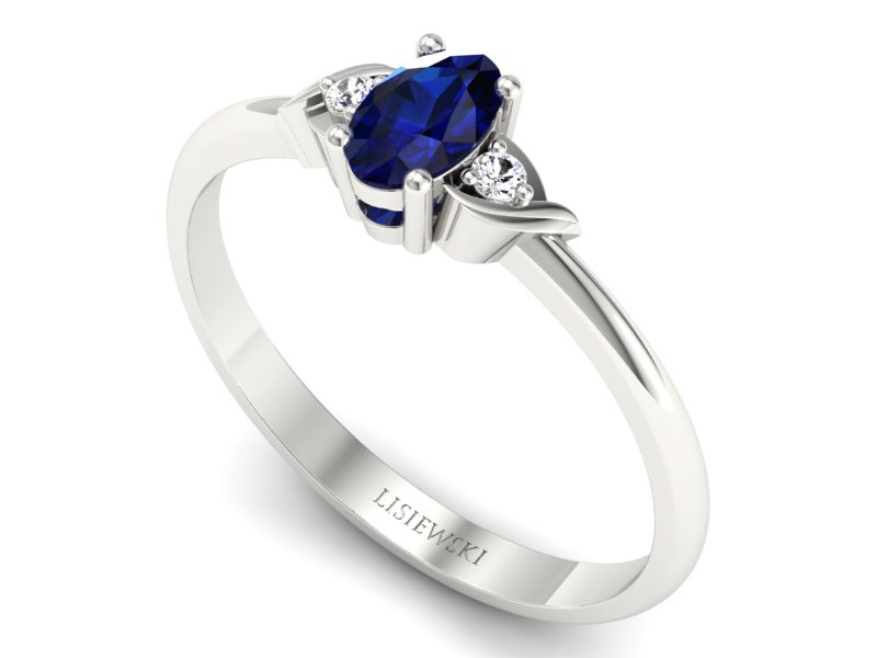 Pierścionek z szafirem i brylantami białe złoto - P15270bsz - 3