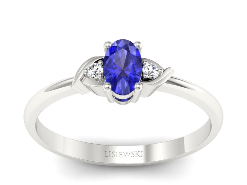 Złoty pierścionek szafirem z brylantami - P15270bszc - 1