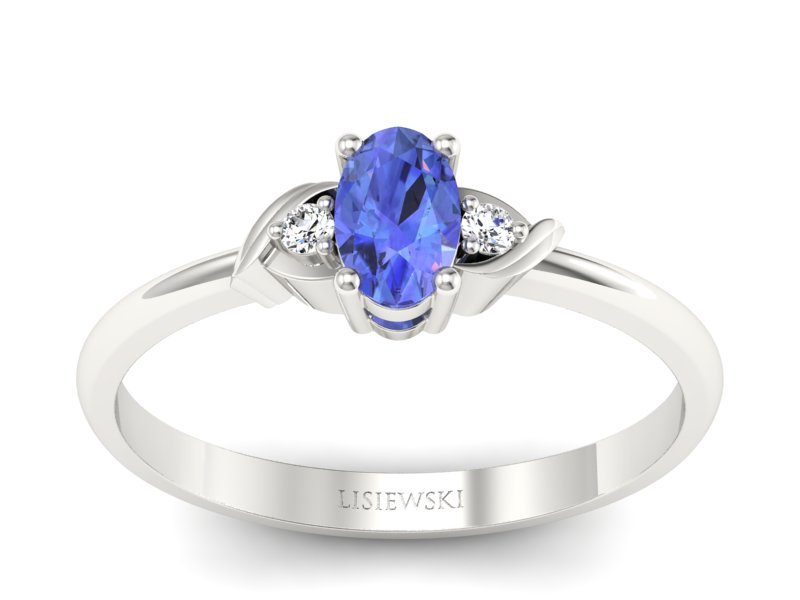 Pierścionek z tanzanitem białe złoto z brylantami - P15270bt - 1