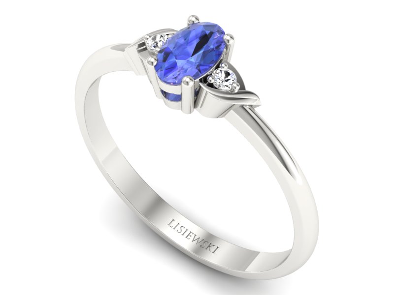 Pierścionek z tanzanitem białe złoto z brylantami - P15270bt - 3