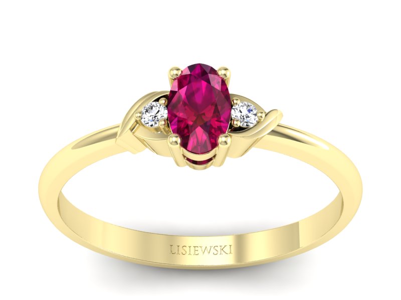 Pierścionek z rubinem i brylantami żółte złoto - P15270zr - 1