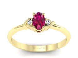 Pierścionek z rubinem i brylantami żółte złoto - P15270zr