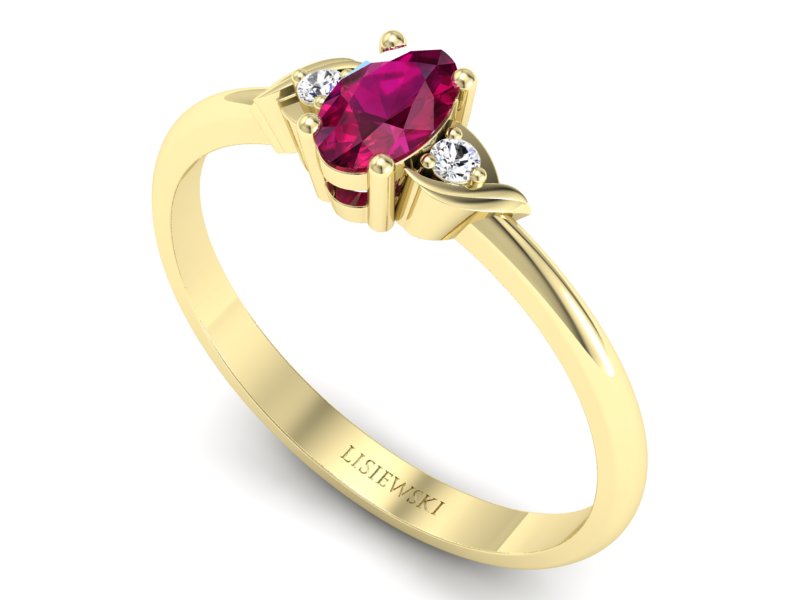 Pierścionek z rubinem i brylantami żółte złoto - P15270zr - 3