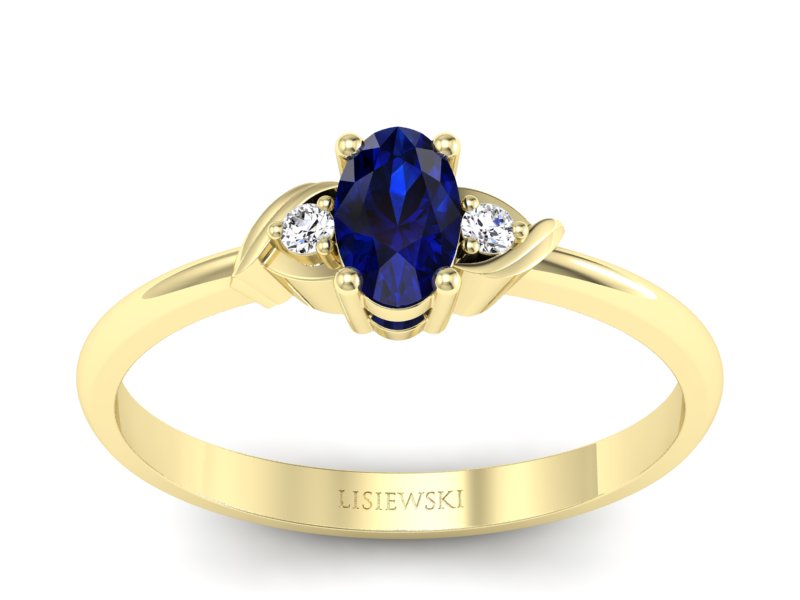Pierścionek z szafirem i brylantami żółte złoto - P15270zsz - 1