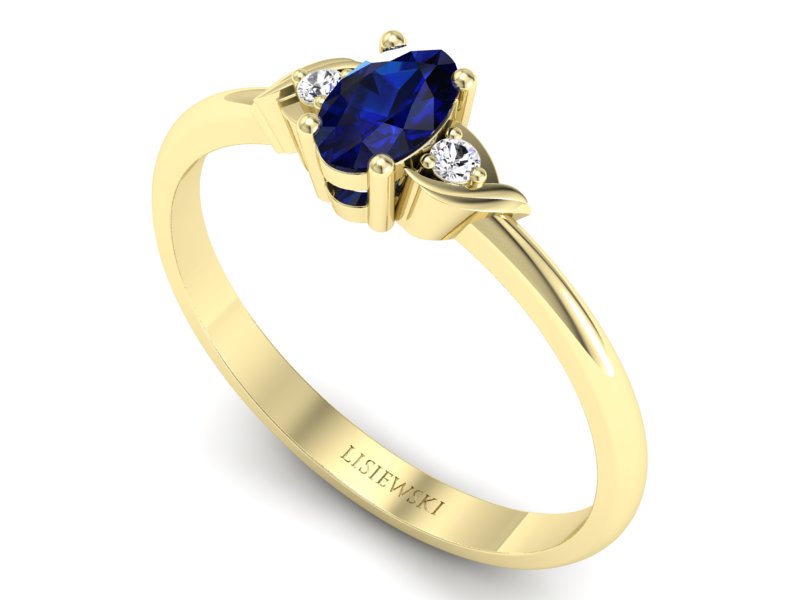 Pierścionek z szafirem i brylantami żółte złoto - P15270zsz - 3