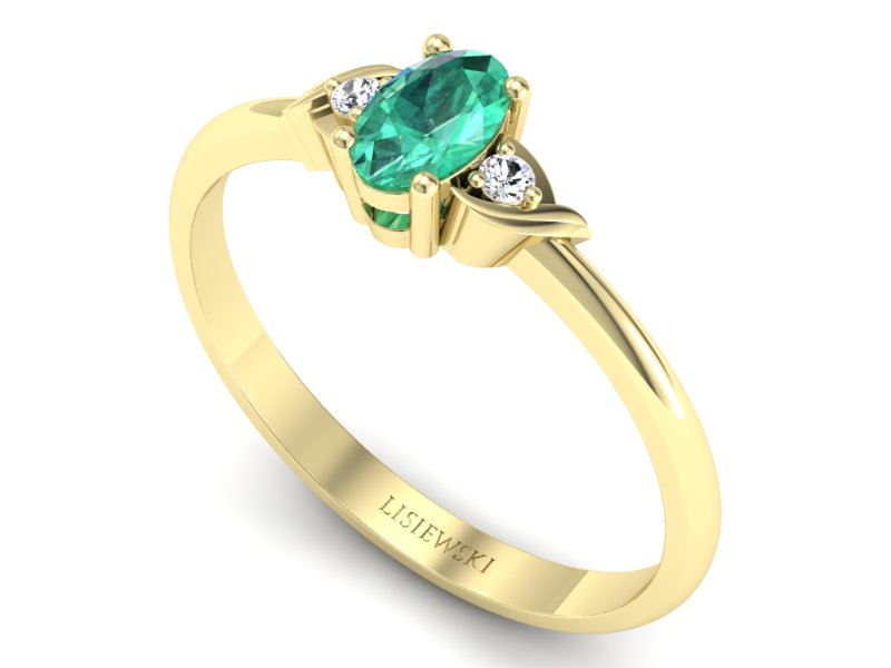 Złoty pierścionek ze szmaragdami i brylantami - P15270zszm - 3