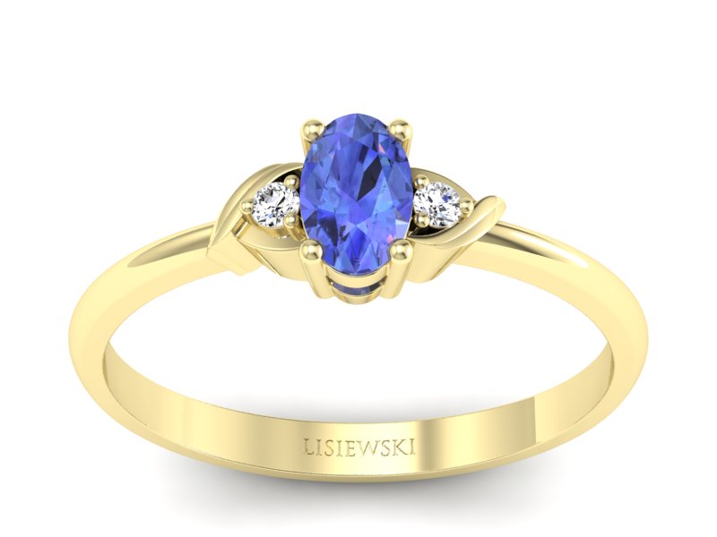 Pierścionek z tanzanitem i brylantami żółte złoto - P15270zt - 1