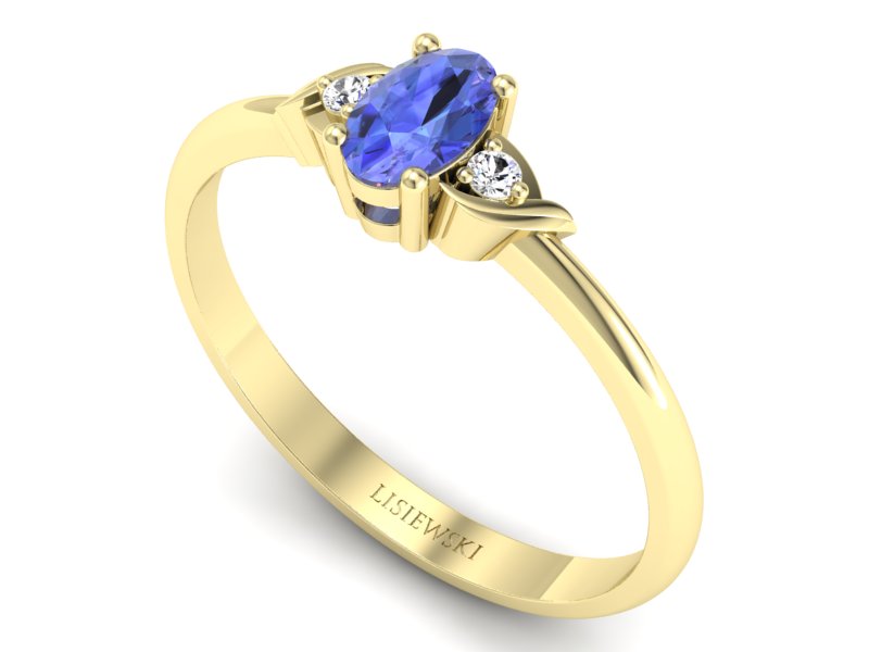 Pierścionek z tanzanitem i brylantami żółte złoto - P15270zt - 3
