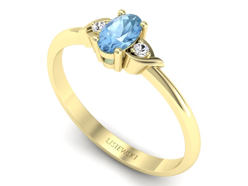 Pierścionek z topazem i brylantami żółte złoto - P15270ztp - 3
