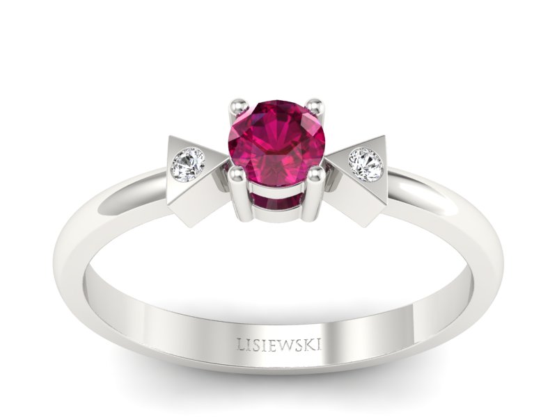 Pierścionek z rubinem i brylantami białe złoto - P15275br - 1