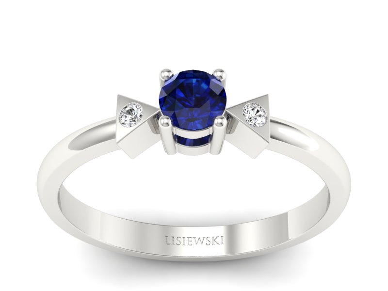 Pierścionek z szafirem i brylantami białe złoto - P15275bsz - 1