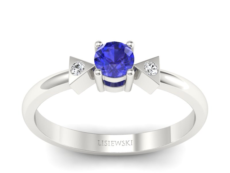 Pierścionek z szafirem i brylantami białe złoto - P15275bszc - 1
