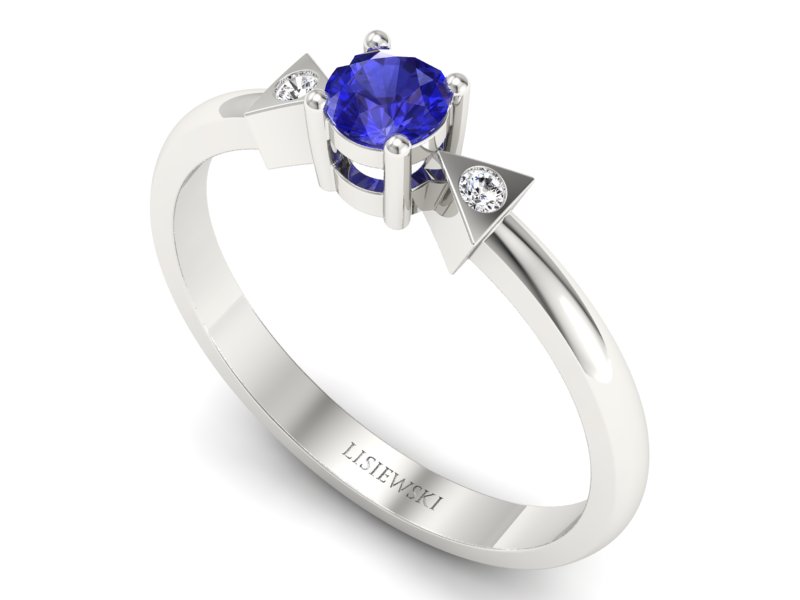 Pierścionek z szafirem i brylantami białe złoto - P15275bszc - 3