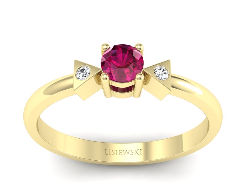 Złoty pierścionek z rubinem i brylantem - P15275zr - 1