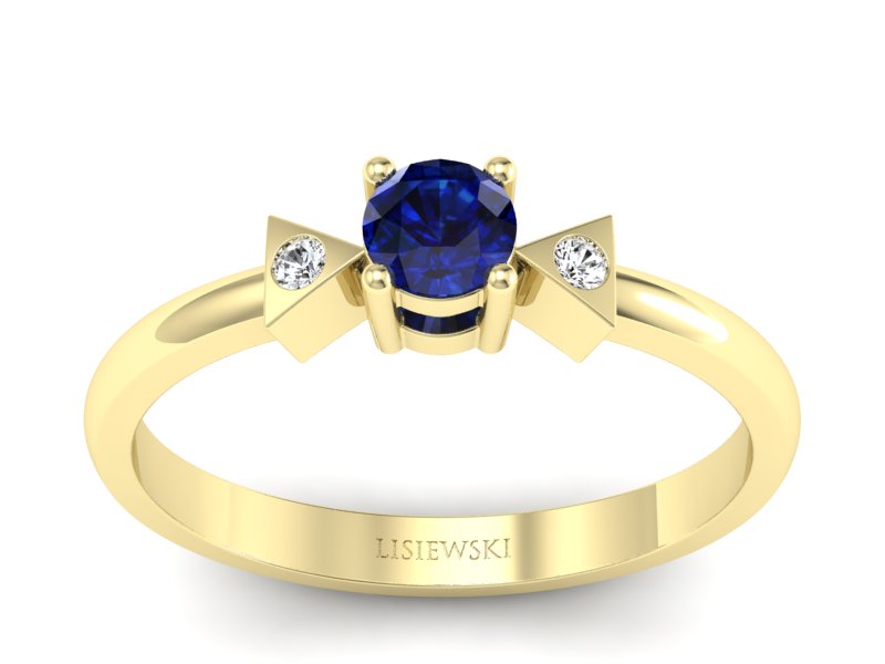 Złoty pierścionek z szafirem i brylantami - P15275zsz - 1
