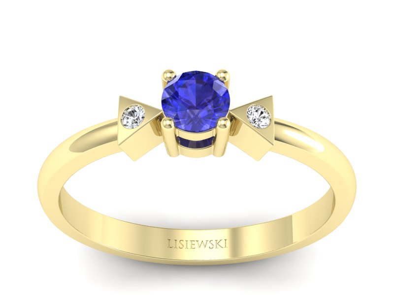 Złoty pierścionek z szafirem i brylantami - P15275zszc - 1