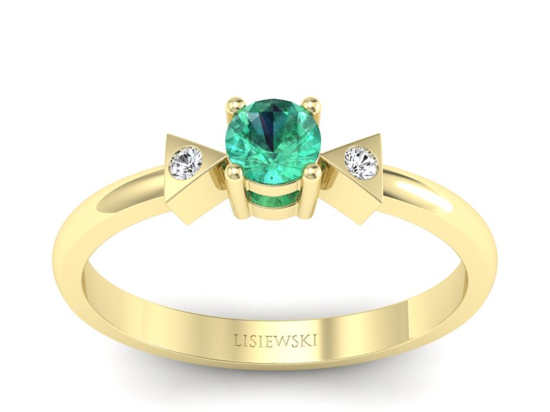 Złoty pierścionek ze szmaragdem i brylantami - P15275zszm - 1