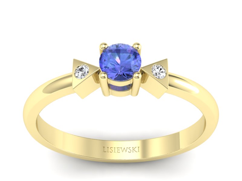 Pierścionek z tanzanitem i brylantami żółte złoto - P15275zt - 1