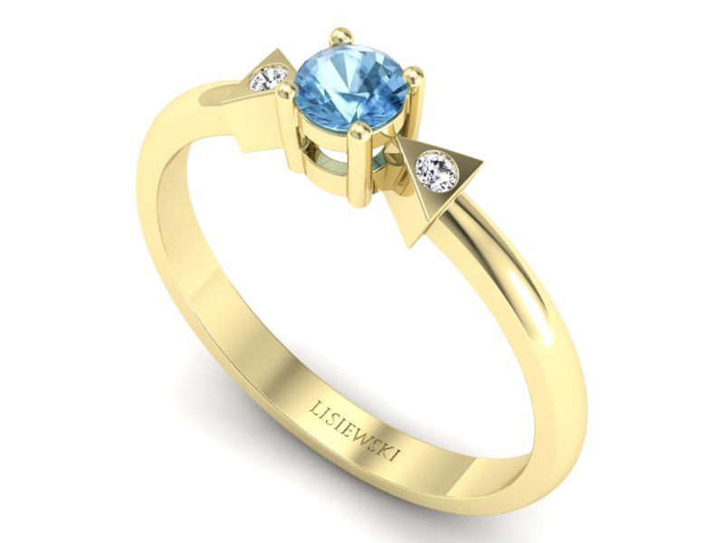 Złoty pierścionek z topazem i brylantami - P15275ztp - 3