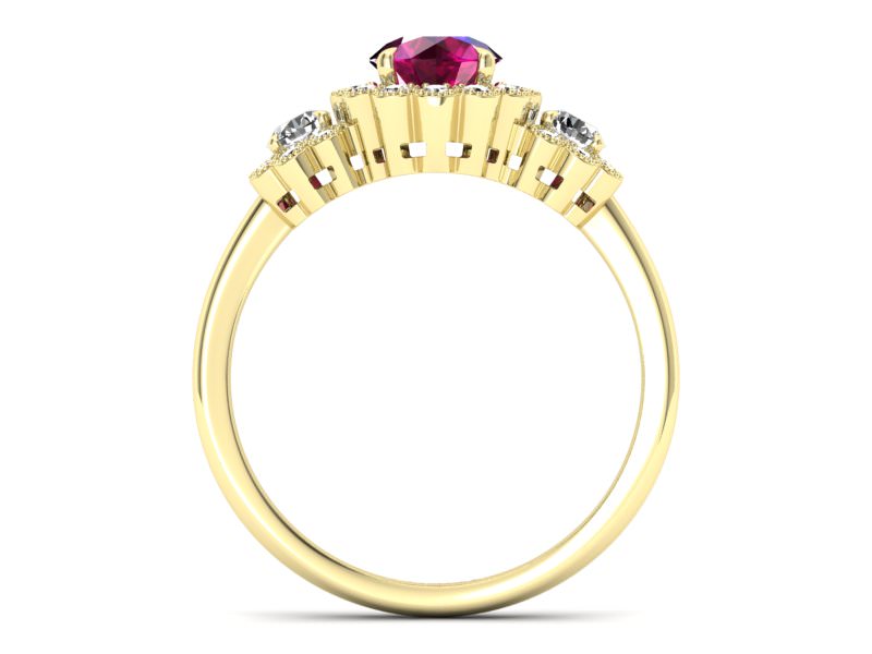 Złoty pierścionek z rubinem i brylantami - P15278zr - 2