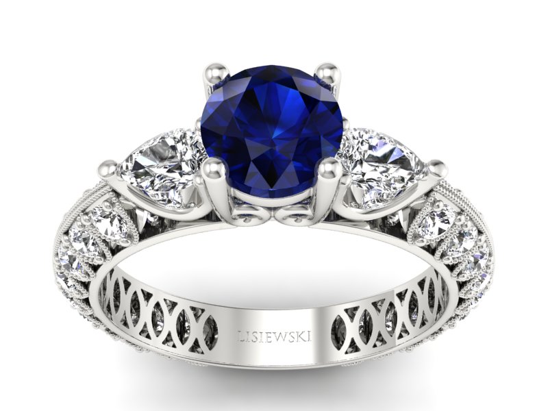 Złoty pierścionek z szafirem i diamentami - P15279bsz - 1