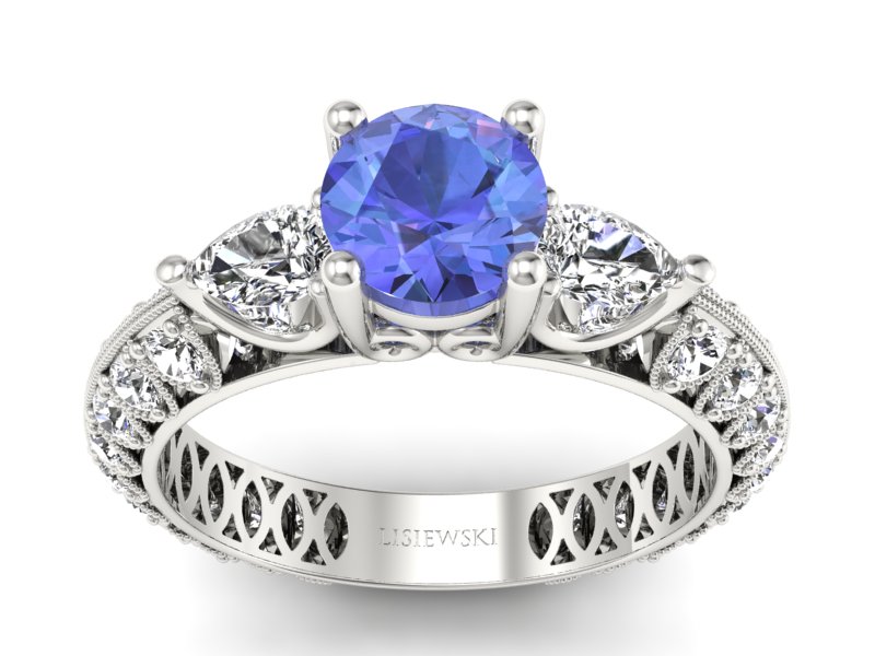 Złoty pierścionek z tanzanitem i diamentami - P15279bt - 1