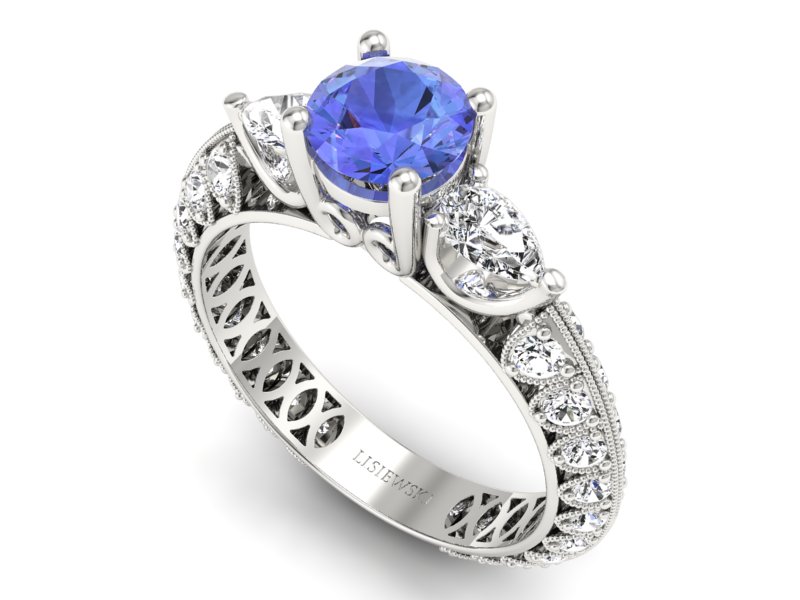 Złoty pierścionek z tanzanitem i diamentami - P15279bt - 3