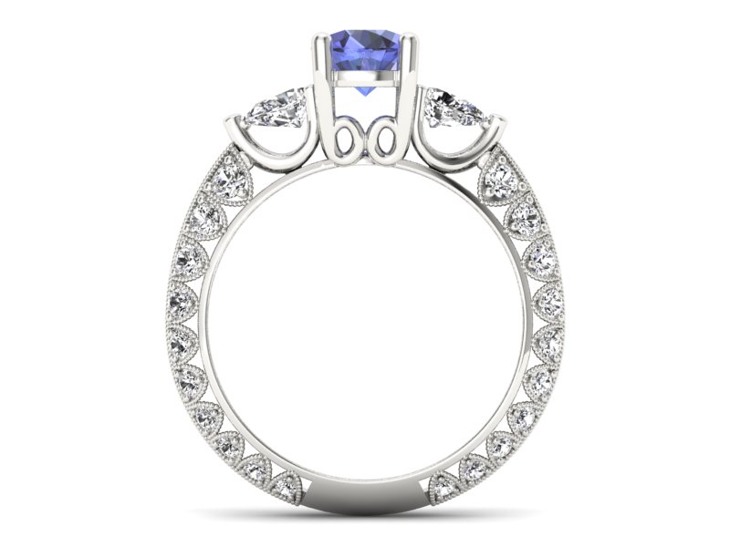 Złoty pierścionek z tanzanitem i diamentami - P15279bt - 2
