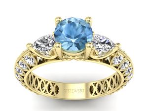 Pierścionek topaz z diamentami żółte złoto