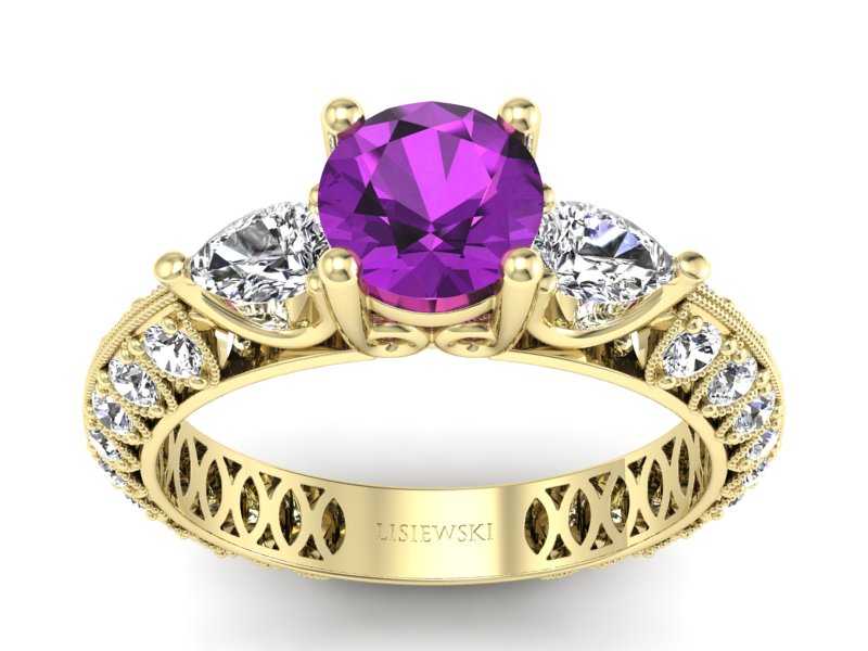 Pierścionek z ametystem i diamentami - P15279zat - 1