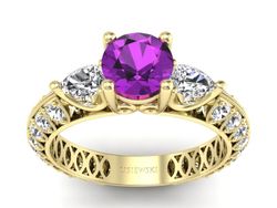 Pierścionek z ametystem i diamentami - P15279zat