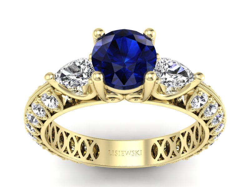 Pierścionek szafir z diamentami żółte złoto - P15279zsz - 1