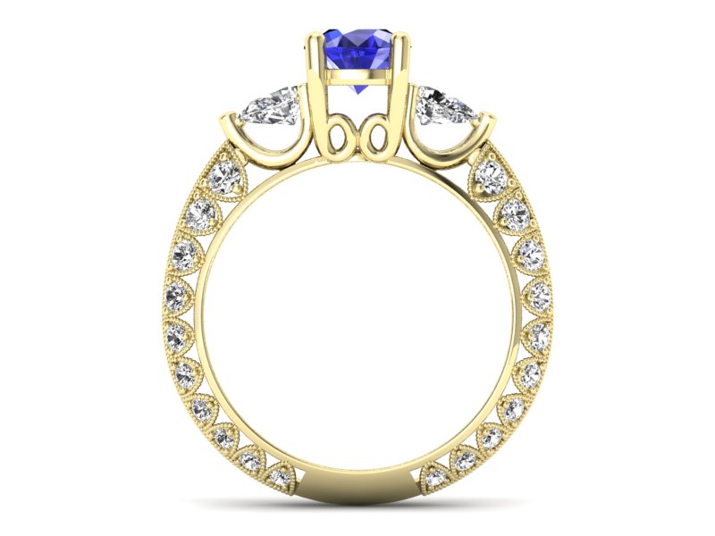 Złoty pierścionek z szafirem i diamentami - P15279zszc - 2