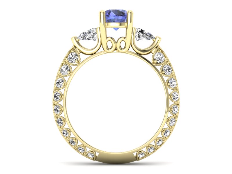 Pierścionek z tanzanitem i diamentami żółte złoto - P15279zt - 2