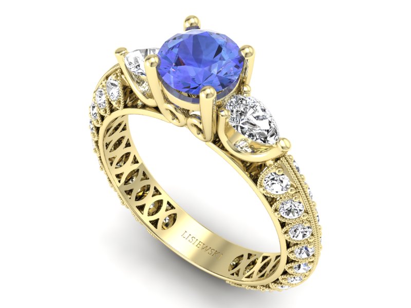 Pierścionek z tanzanitem i diamentami żółte złoto - P15279zt - 3