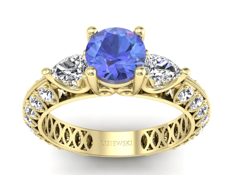 Pierścionek z tanzanitem i diamentami żółte złoto - P15279zt - 1