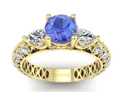 Pierścionek z tanzanitem i diamentami żółte złoto - P15279zt
