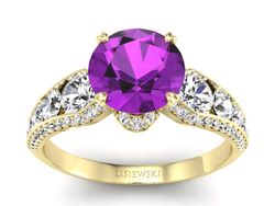 Pierścionek z ametystem i diamentami złoto 585 - P15280zat