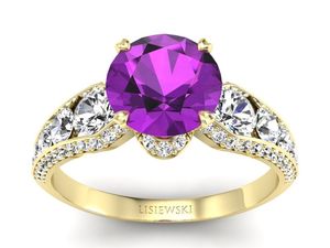 Pierścionek z ametystem i diamentami