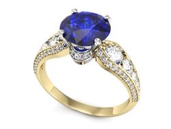 Pierścionek z szafirem i diamentami złoto 585 - P15280zbszc