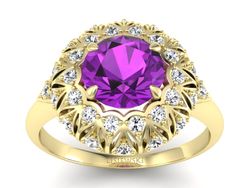 Pierścionek z ametystem i brylantami - P15286zam