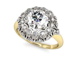 Pierścionek z diamentami żółte i białe złoto 585 - P15286zb