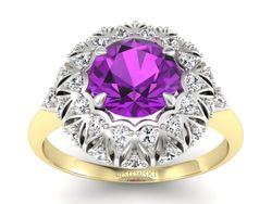 Pierścionek z ametystem i brylantami - P15286zbam