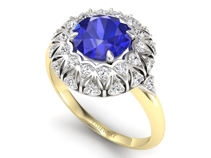 Pierścionek z szafirem i diamentami - P15286zbszc - 3