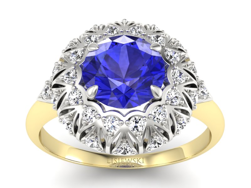 Pierścionek z szafirem i diamentami - P15286zbszc - 1