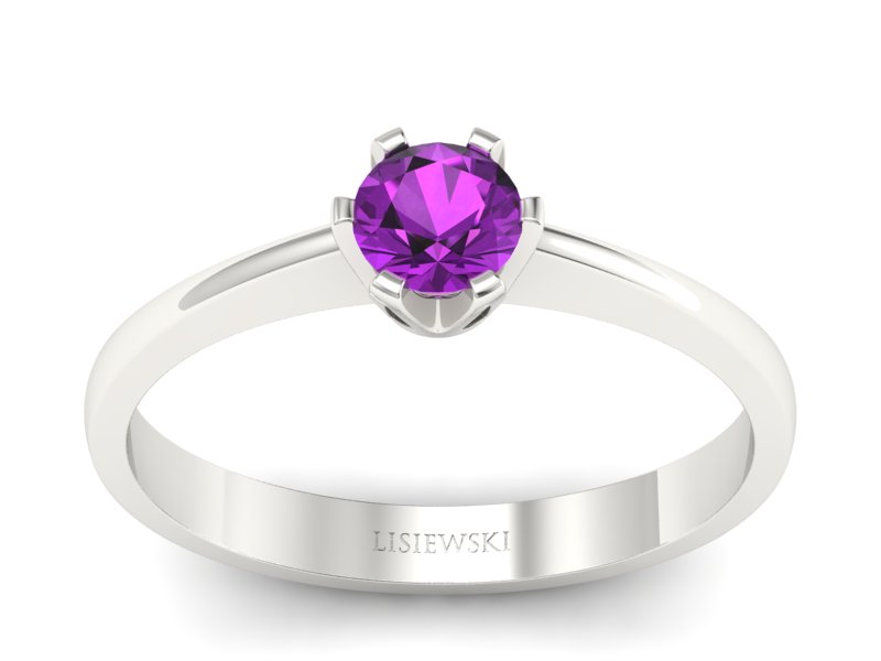 Złoty pierścionek z ametystem białe złoto - P15290bat - 1