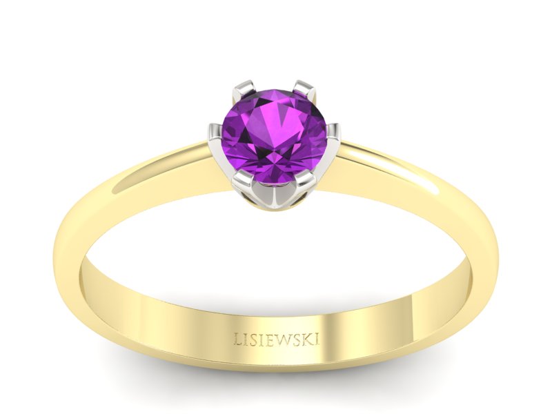 Pierścionek z ametystem żółte białe złoto - P15290zbat - 1